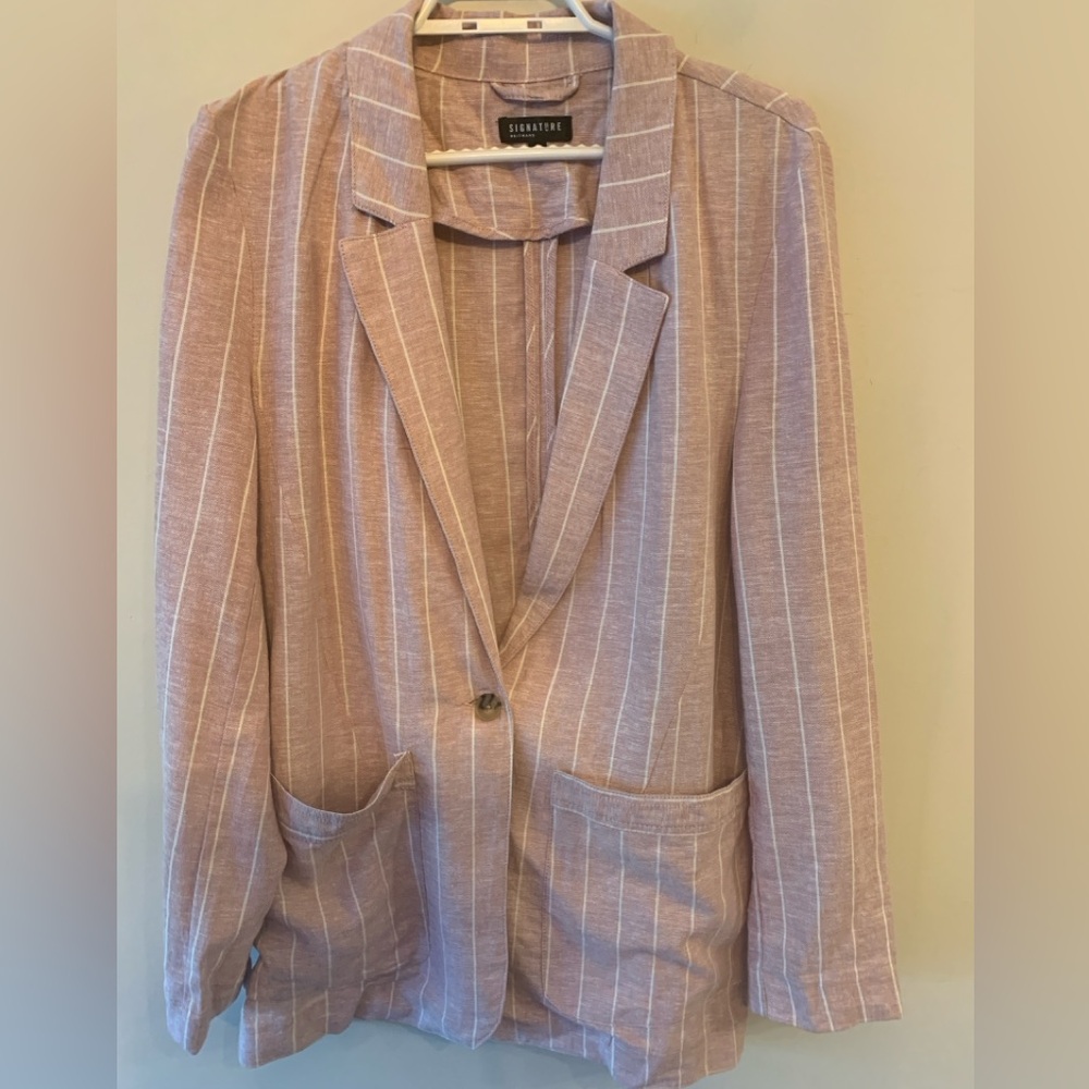 Linen Blend Dusty Rose Pinstripe Oversized Blazer - Picture 2 of 8